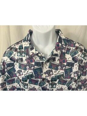 Original Penguin Men's White Blue Pink Boombox Performance Golf Polo Shirt XLT